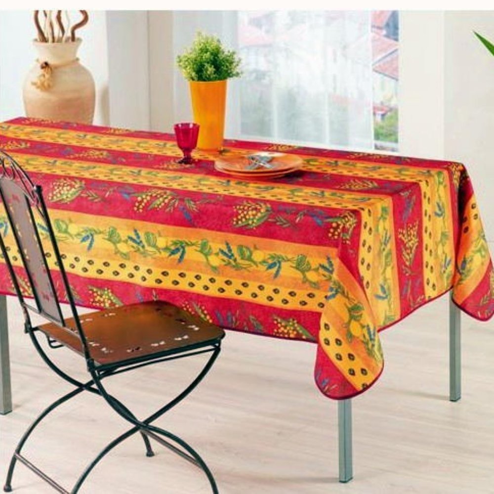 60x96" RECTANGLE LEMONS & LAVENDER RED TABLECLOTH